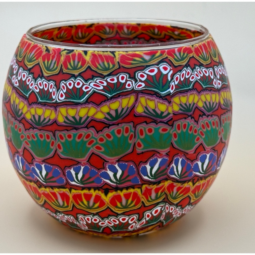 Tea Light candle holder. Australian Aboriginal vibrant boho design
